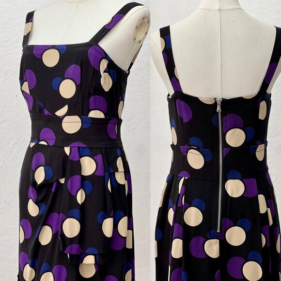 Marc by Marc Jacobs Black & Purple Polka Dot Silk Mini Dress Size 4 /Maximalism - Picture 7 of 16